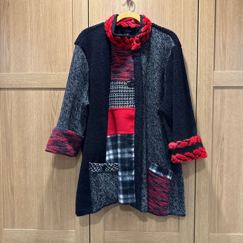 Ali Miles Cozy/Roomy Black and Red Patchwork Jacket